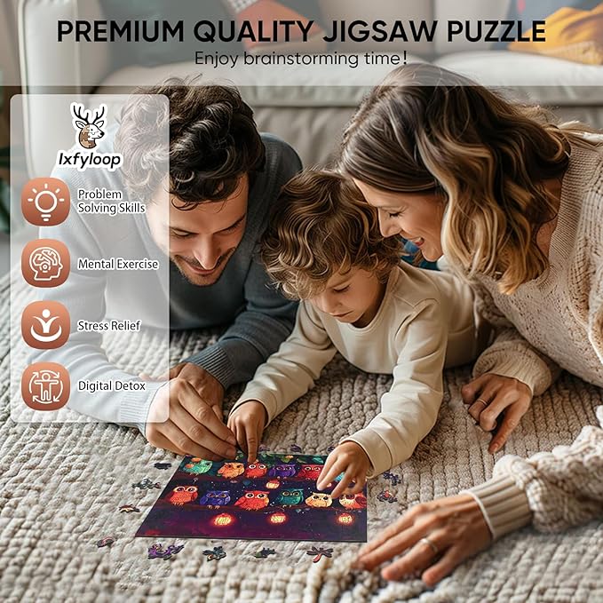 Wooden Puzzles for Adults 200 Pieces, Owl Family Wooden Jigsaw Puzzles, Animal Adult Puzzles, Irregular Wood Puzzles Creative Gift for Adults and Kids Family Brain Game, 11.8x8.8 inch