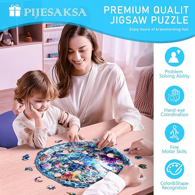 Wooden Puzzles for Adults, Flat Puzzle with 3D Visual Effect, Seabed Wooden Jigsaw Puzzles for Adults, Sea Turtle Wood Puzzles Adult, Unique Animal Shape, Wall Art Canvas Puzzle (L-13.4*13.1in-290pcs)