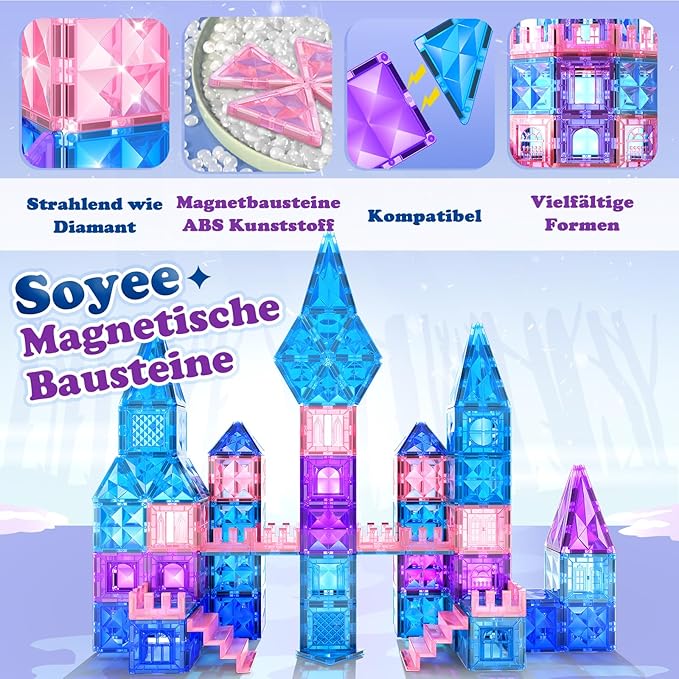 Diamond Magnetic Building Blocks - Princess Toys for 3-8 Year Old Girls & Boys - 3 4 5 6 Year Old Girl Birthday Xmas Present