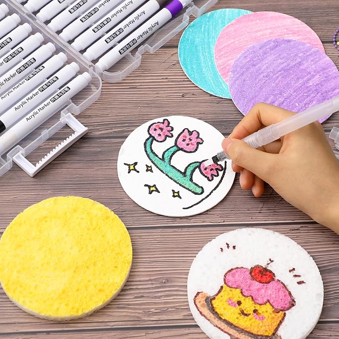 AmazingSpark 130 Pcs Magic 3D Foam Texture Painting Kit, 50 Foam Texture Paper, 24 Colors Paint Markers 6 Water Brush 50 Beaded Chain, Drawing Sponge Puffy Paint Sheet for DIY Craft Party Supplies