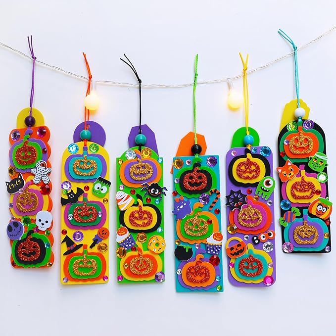 Winlyn 36 Sets Halloween Craft Kits Fall Crafts DIY Pumpkin Jack-O'-Lantern Bookmark Ornaments Decorations Art Sets Halloween Foam Stickers Art and Crafts for Kids Classroom Activities Party Favors
