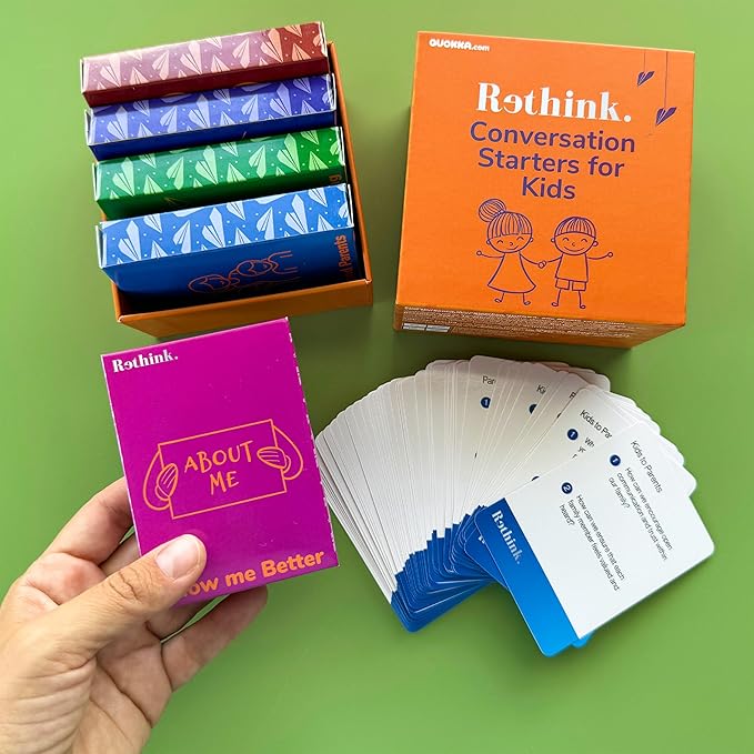 QUOKKA Conversation Cards Game - Kids Edition | 500 Questions | Premium Version | Share Thoughts - Fun Talking Board Game for Family Night