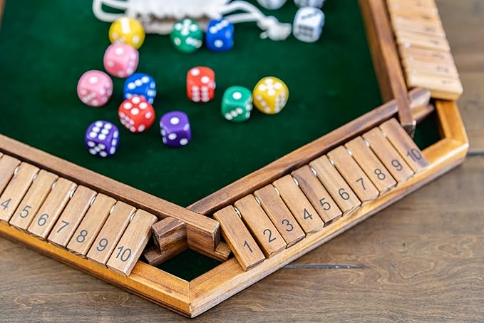 Sam & Evie 1-6 Player Shut The Box Game Wooden Close The Box Dice Game Board with Folding Tiles – Classic Family Table Game for Adults, Kids, Party, Travel, Classroom – 4 to 6 Person Play