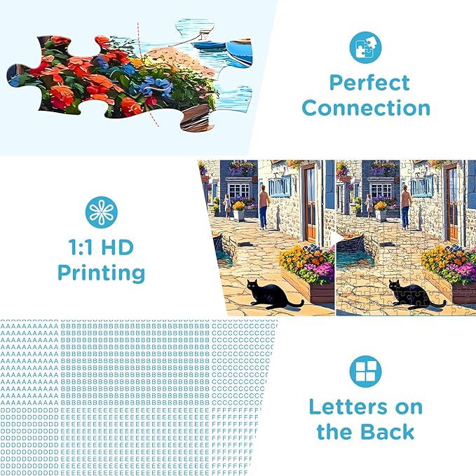 500 Piece Puzzle for Adults, Charming Coastal Village 500 Pieces Jigsaw Puzzles, Seaside Harbor with Cat Puzzle, Perfect for Family Game Night, Ideal Gift for Adults, Kids, Seniors, 20.5 x 15 in