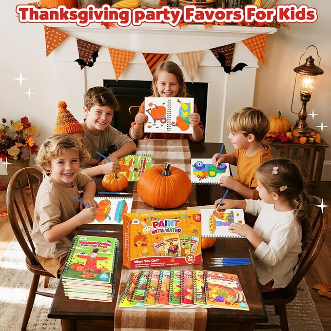 ZMLM 24 Water Coloring Books for Kids Party Favors - Bulk Mini Coloring Books for Kids Ages 4-8,Small Birthday Goodie Bag Stuffers School Teacher Return Gift Art Crafts Classroom Prizes (Thanksgiving)