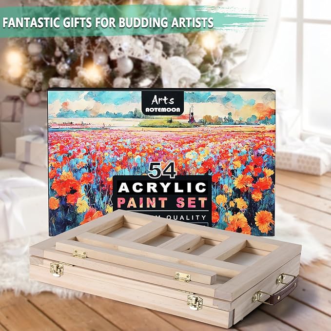 54 Pieces Acrylic Paint Set with Tabletop Easel Stand, Complete Starter Painting Art Supplies with Acrylic Paints, Canvases, Sketch Pads, Brushes and Palette for Adults Teens Kids Beginners