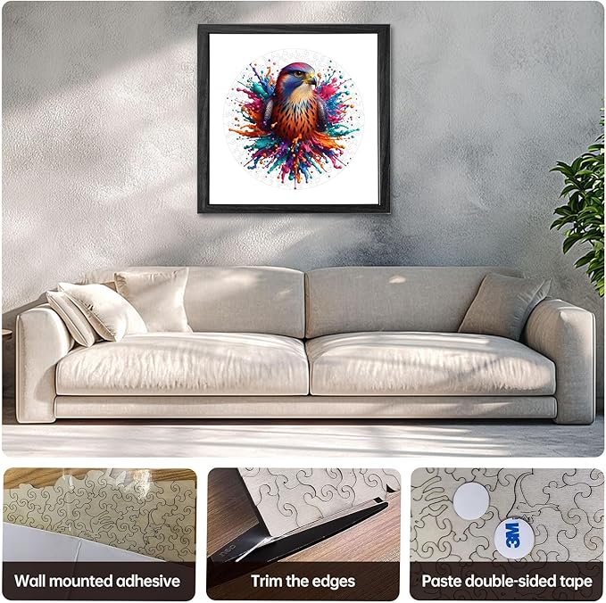 Wooden Puzzle, Falcon Pattern Art Painting, Adult Wooden Puzzle, Animal Pattern Wood Carving Puzzle Designed for Family and Friends, 14.9 * 14.9 inches