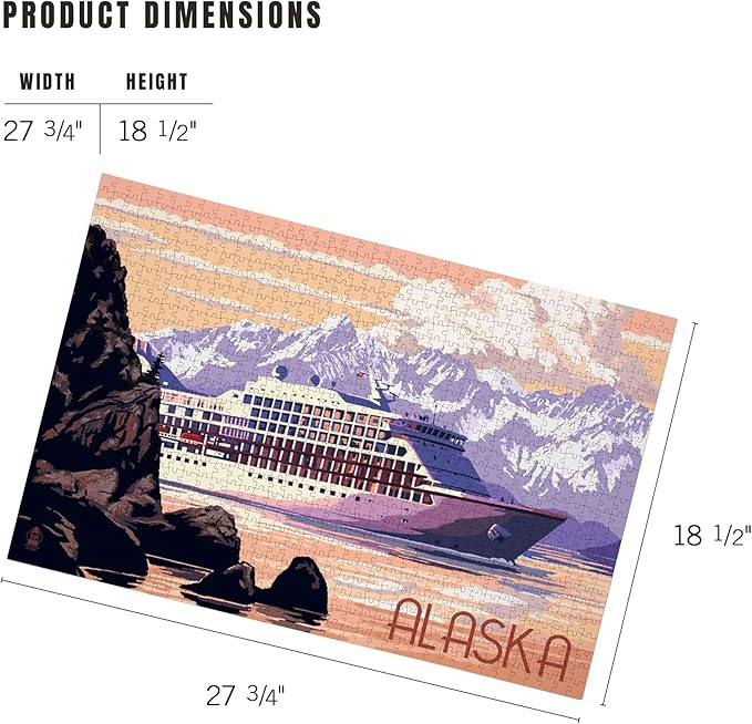 Lantern Press 1000 Piece Jigsaw Puzzle for Adults, Alaska, Cruise Ship and Sunset