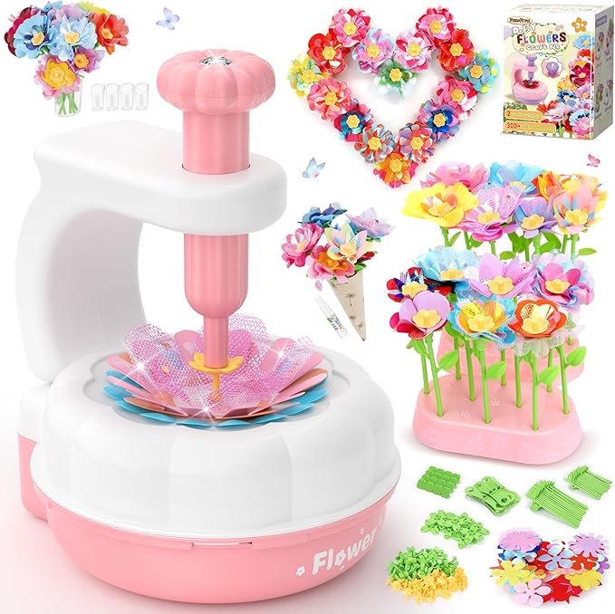 PERRYHOME Fabric Flower Bouquets Toys, 300+ Pcs DIY Flower Crafts for Kids, 2 Gameplays Educational Arts & Crafts Toy, Thanksgiving Birthday and Christmas Gift for 3 4 5 6 7 8 Years Toddler Girl