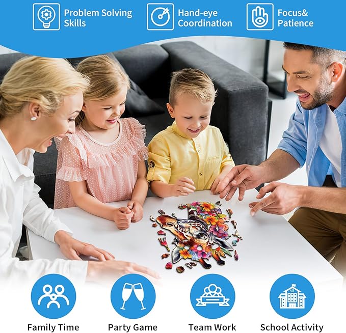 Wooden Puzzles for Adults, Flowers and Giraffes (S-85pcs) Wooden Jigsaw Puzzles Kids, 8.3 * 7in Unique Shaped Animal Wood Puzzles Adults, Xmas Christmas Puzzles Birthday Gift Family Game