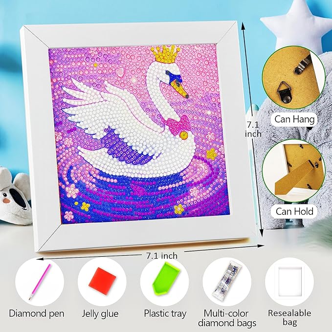 Diamond Art Kits for Kids - Crafts for Ages Girls 8-12 - Diamond Art Painting with Wooden Frame Included - Arts and Crafts for Kids Age 4-6 - GEM Art Supplies for Beginner Friendly Decor Birthday Gift