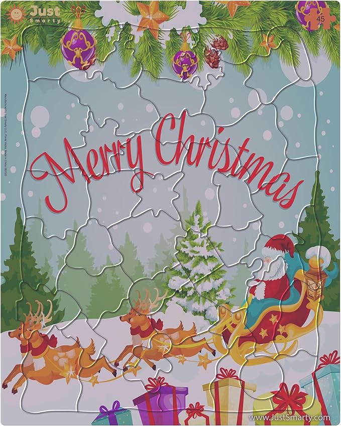 Just Smarty Merry Christmas Jigsaw Puzzle 46 Pieces for Kids Ages 4, 5, 6, 7, 8 with Fun Shapes and Tray. Fun Learning Educational Toy for Boys Girls in Pre-K, Kindergarten, First and Second Grade