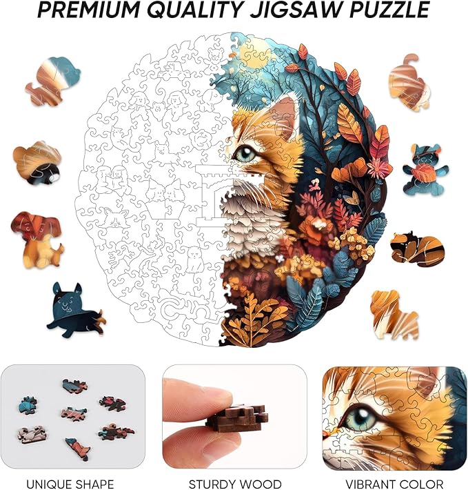 Wooden Puzzle, Cute Cat Puzzle 500 Pieces Unique Shape Advanced Wooden Jigsaw Puzzle, Challenge Jigsaw Puzzle for Family Game(16.9 x 16.8 in)