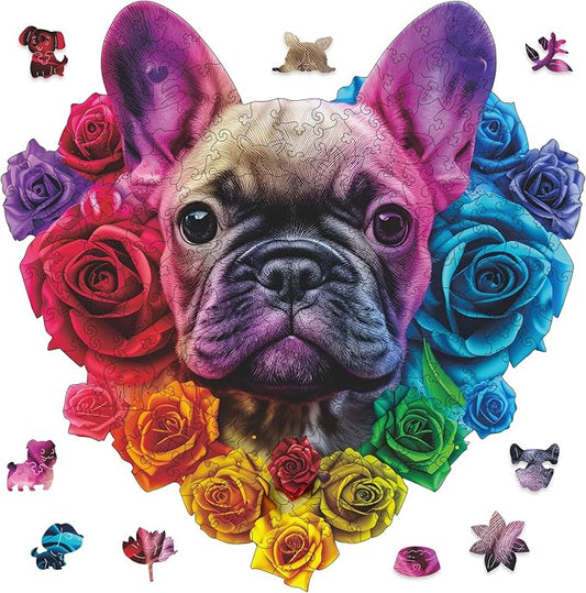 Ruikiyart Wooden Puzzles for Adults, 5MM 200 Pieces Love Bulldog Wooden Jigsaw Puzzles, Unique Shapes Pieces Dog Puzzle Gift for Kids and Adults on Birthday,Thanksgiving,Christmas (11.2" x 11.3")
