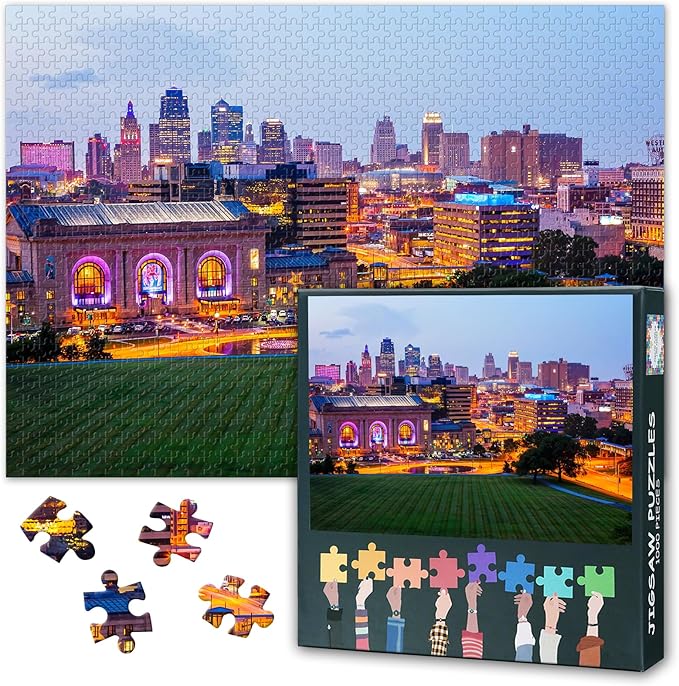 Puzzles for Adults - Buildings of Kansas City Jigsaw Puzzles 1000 Pieces, Cityscape Art Hard Impossible Difficult Challenging Family Puzzle (27.5"x19.7"), Unique Home Decor & Birthday Gift