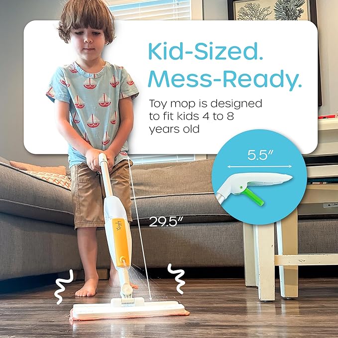Quiggly Toy Spray Mop for Kids - Toddler Cleaning Set with Real Water Sprayer - Montessori Cleaning Set Mini Sweeper - Educational and Fun Kids Mop - Squeeze and Spray