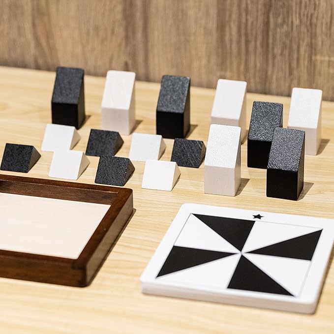 Wooden Hidden Blocks Puzzle Game - 80 Brain Challenges with Solid Wood Box & Deluxe Black and White Pieces, 3D Logic & Spatial Thinking Tabletop Toy, Perfect for Family Fun & Creative Gifts