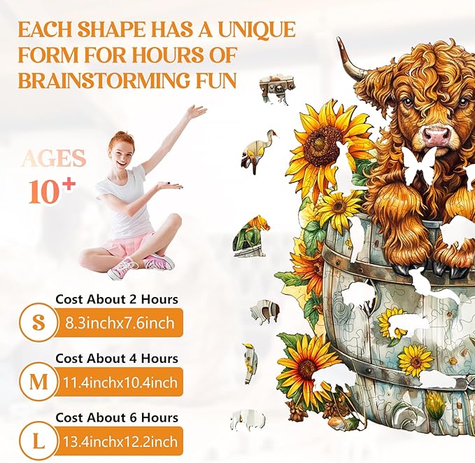 Wooden Puzzles for Adults, Wooden Jigsaw Puzzles for Adults Kids, Sunflower Pasture-2 Unique Shaped Wood Puzzles Adult, Creative Birthday Gifts for Friends Family Game (8.3 * 7.6in 100pcs)