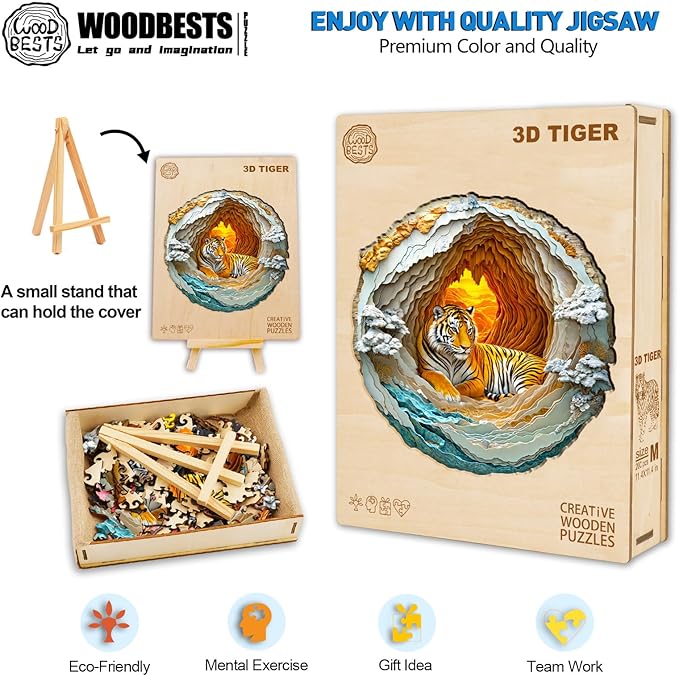 WOODBESTS Wooden Puzzles for Adults, 3D Tiger Wood Puzzles Adult(100 Pieces, S, 8.5 * 8.5in), Unique Shape Wooden Animal Jigsaw Puzzles, Birthday Gifts for Adults Family Game