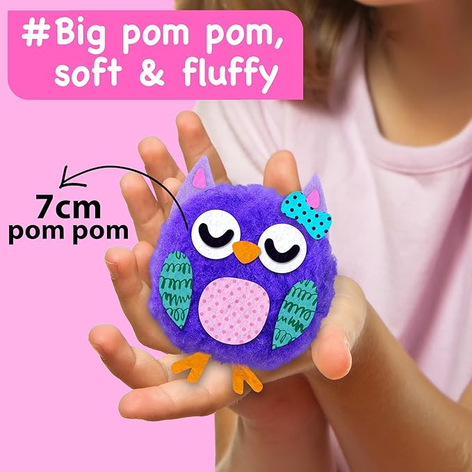 EZCRA Kids Crafts Ages 4-8 – 10 Plush Pom Pom Animal All-in-One DIY Craft Set – Felt Stickers, Educational & Creative Gift for Girls & Boys