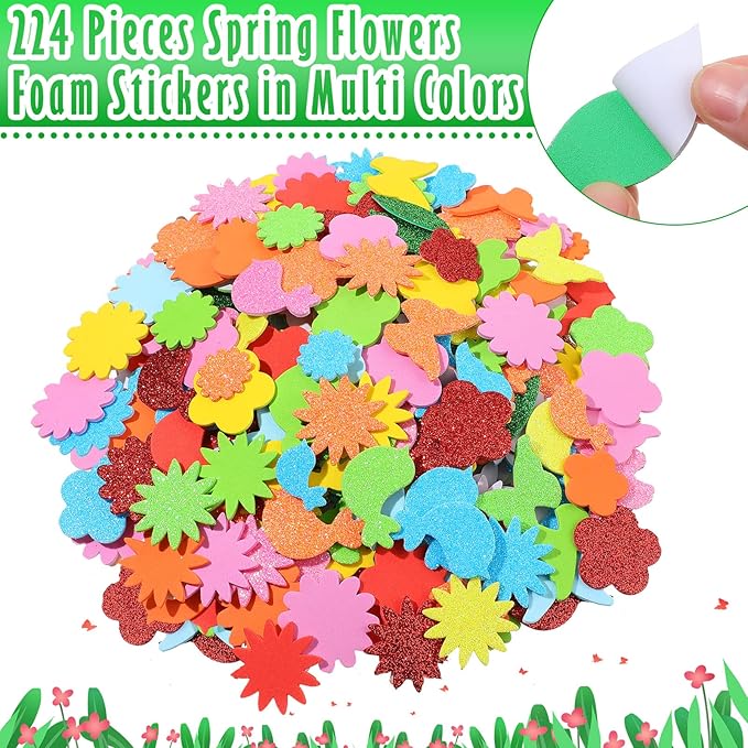 224 Pcs Spring Foam Stickers Glitter Tree Flower Leaf Butterfly Self Adhesive Stickers for Craft Art Party Favors Family Classroom Activities (Butterfly)