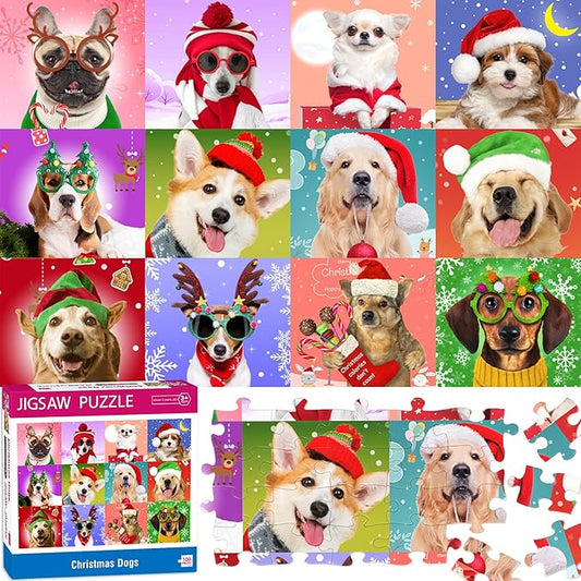 Puzzles for Kids Ages 4-6 6-8 8-10, Christmas Dogs 100 Piece Puzzles for Kids, Christmas Puzzle Jigsaw Puzzles for Adults Kids Puzzles 4-6 5-8, Xmas Gifts Christmas Stocking Stuffers for Boys Girls