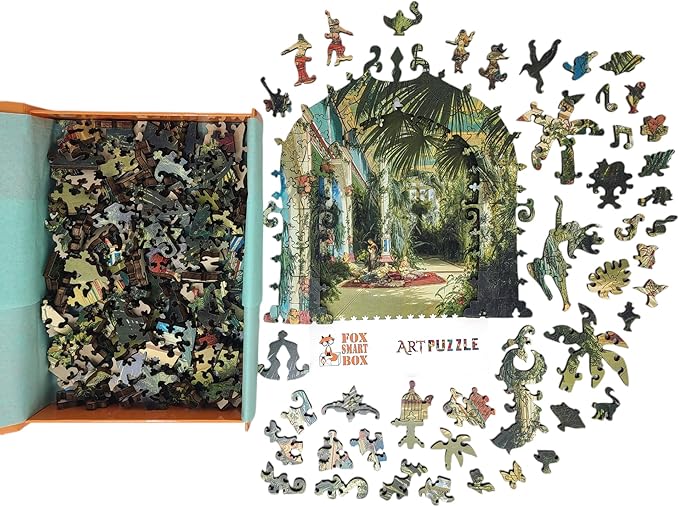 Wooden Puzzle for Adults - Uniquely Shaped Pieces - Made in The USA by FoxSmartBox - 282 Pieces - Palm House