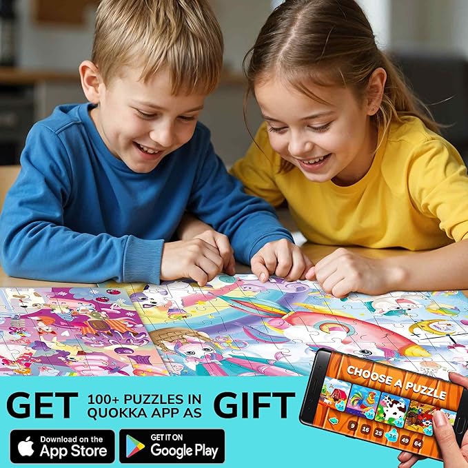 QUOKKA Puzzles for Kids Ages 4-6 - Set of 4x60 Jigsaw Puzzles for Toddlers 3-5 - Unicorn Princess Animals Toys for Children 6-8 yo - Gift Educational Game for Boys & Girls