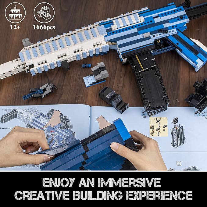 Building Block Gun Model Toys for Adults, 1666 Pcs 1:1 M416 Building Set Guns Model Toys for Adults Boys Teens Age 12+, Ideal Gift for Military Enthusiasts