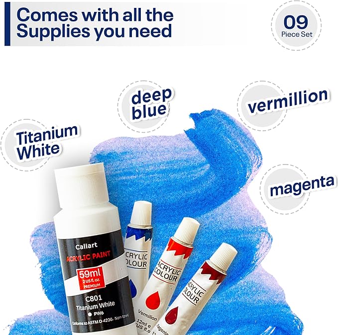 Painting4Real DIY Painting Class Kit for Adults with Video Tutorials: Learn to Paint Apple Bowl – How to Paint with Acrylics – Painting & Art Supplies – 9 Piece Acrylic Paint Set