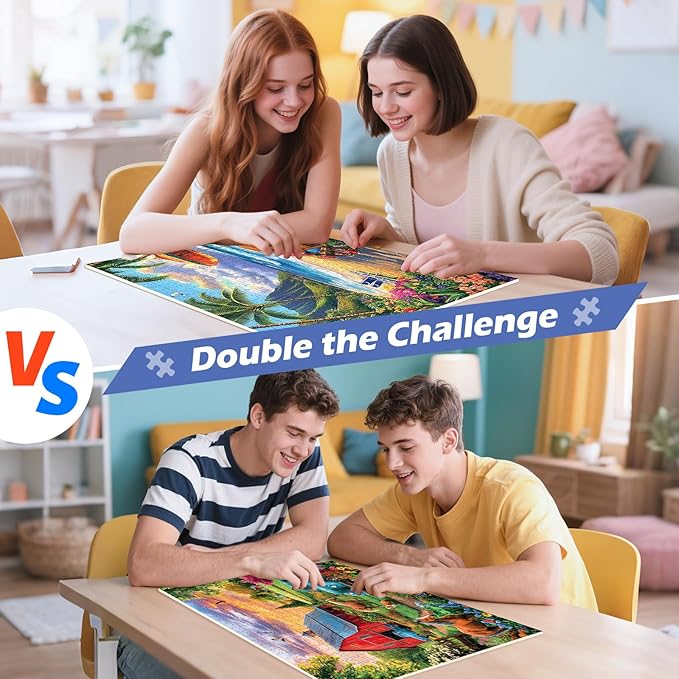 2 Pack 500 Pieces Puzzle for Adults, Beach Farm Puzzle for Adults Kids Seniors, Horse Dog Tractor Flower Jigsaw Puzzles 500 Pieces, No Dust Colorful Challenging Puzzles Family Game Gift 20.5 * 15