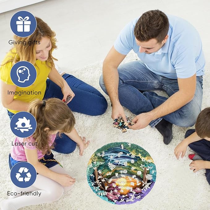 Wooden Puzzles for Adults, 3D Vision Effects Nature Landscape Wooden Jigsaw Puzzles 500pcs, 15.2x15.7in, Unique Shape Wood Puzzles Adult, Creative Gift for Adults and Kids Home Decor