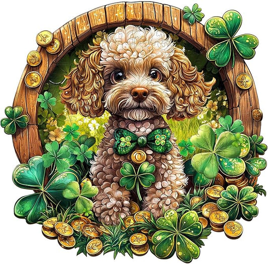 Wooden Puzzle 100PCS Ragdoll and Butterfly Unique Shape Advanced Wood Puzzle for Adults,Holiday Birthday Gift,Craft kit (Cute Irish Poodle, Medium)