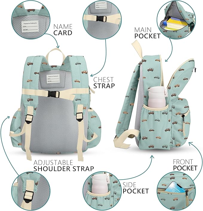 Corduroy Toddler Backpack for Boys 2-5: Preschool Backpack for Girls - Cute Kids Backpack 13.5" H