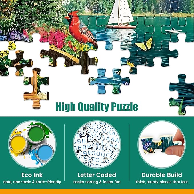 300 Piece Puzzles for Adults,Lake Cabin Jigsaw Puzzle for Adults Kids Elderly,Large Piece Countryside Puzzle for Kids Age 8-10 10-12,Challenging Landscape Puzzle,Family Game Great Gift 20.5x15in
