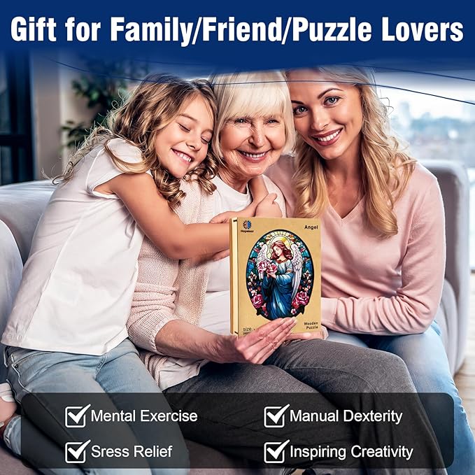 Wooden Puzzle for Adults, Stained Glass Angel Flower Puzzle, Wooden Jigsaw Puzzles, Unique Wood Cut Puzzles for Family Friend Puzzle Lovers, 200 Pieces 11.22"x9.25"