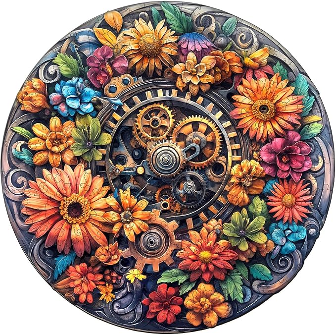 Wooden Puzzles for Adults - Machinery and Flowers Wood Puzzles Adult - Unique Animal Shape Wooden Jigsaw Puzzles for Adults - Birthday Gifts for Puzzle Lovers, Family (11.4 * 11.3in)