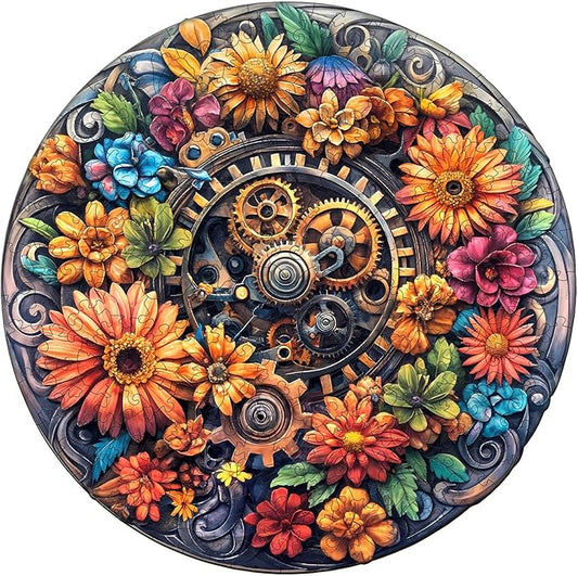 Wooden Puzzles for Adults - Machinery and Flowers Wood Puzzles Adult - Unique Animal Shape Wooden Jigsaw Puzzles for Adults - Birthday Gifts for Puzzle Lovers, Family (11.4 * 11.3in)