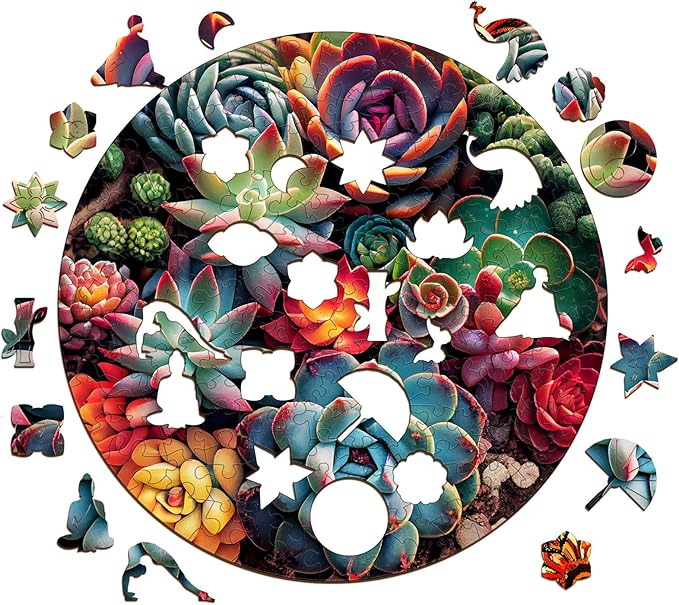 Wooden Puzzles for Adults, Mandala Succulent Plants 244 Pieces Wooden Jigsaw Puzzle, Perfect for Family Game Nights, Unique Shape Best Gift 11.8 * 11.8in, Large