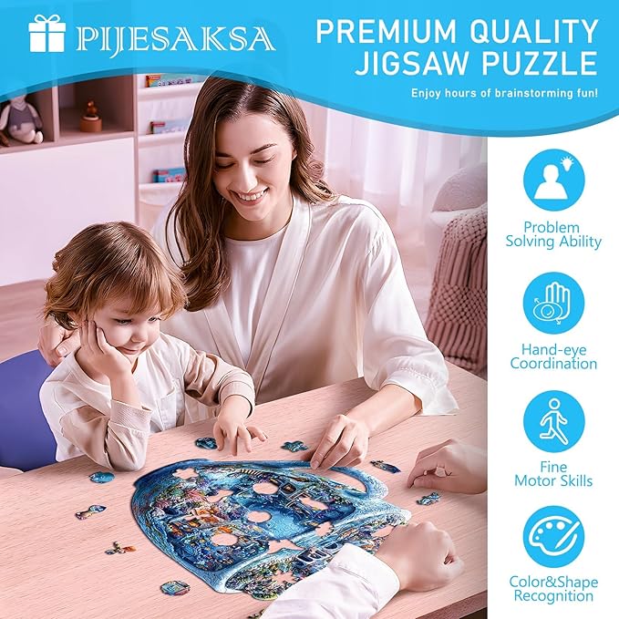 Wooden Puzzles for Adults, Ocean Mug Wooden Jigsaw Puzzle for Adults, Unique Shaped Wood Puzzles Adult, Dreamy City Scenery Puzzle, Fun Gifts & Home Decor (M-11.4 * 11.4in - 190 pcs)