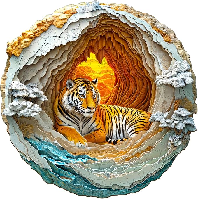 Wooden Puzzles for Adults, Wooden Jigsaw Puzzles for Adults Kids, 3D Vision Effect-3D Tiger Unique Shaped Wood Puzzles Adult, Creative Birthday Gifts for Friends Family Game (11.4 * 11.4in 200pcs)