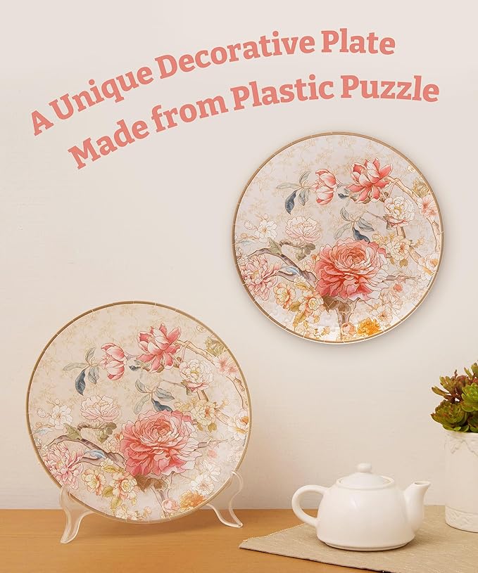3D Puzzle Plate 124 Pieces - Peony Blossom Elegance - Jigsaw Puzzle for Adults, Decorative Plate with Durable Plastic Pieces, Ideal Gift for Home or Office Décor [PL1008]