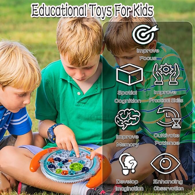 JRD&BS WINL The Ultimate Mind Puzzles for Ages 8-10 Challenge 3D Maze Game Brain Teaser Puzzles Toys for Children Teens and Adult Fun Travel Game for Kids Toys Labyrinth Game Marble Maze (Orange)