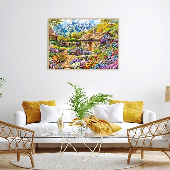 HUADADA 1000 Piece Puzzles for Adults - Colorful Flower House in The Mountains -Vibrant Views- Jigsaw Puzzles for Adults and Kids 1000 Piece Educational Games Colorful Puzzles for Home Decoration