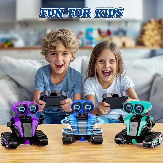 Robot Toys for Boys Girls with Auto-Demonstration Robots for Kids Remote Control Rechargeable Emo Robot with LED Eyes Age 3 Years and Up Purple