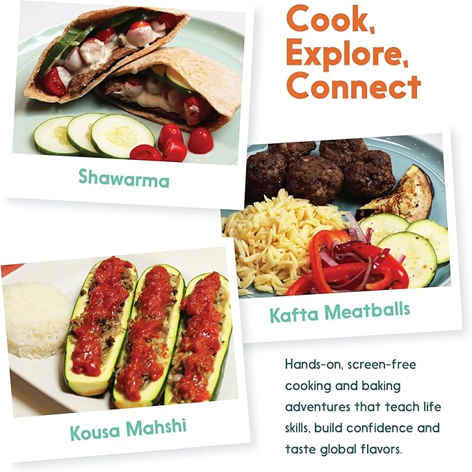eat2explore Cooking Kits for Kids - Interactive & Educational Set with 3 Recipe Cards, Key Ingredients & Cooking Tools - Ideal Idea for Kids who Love to Create Meals (Lebanon Edition)
