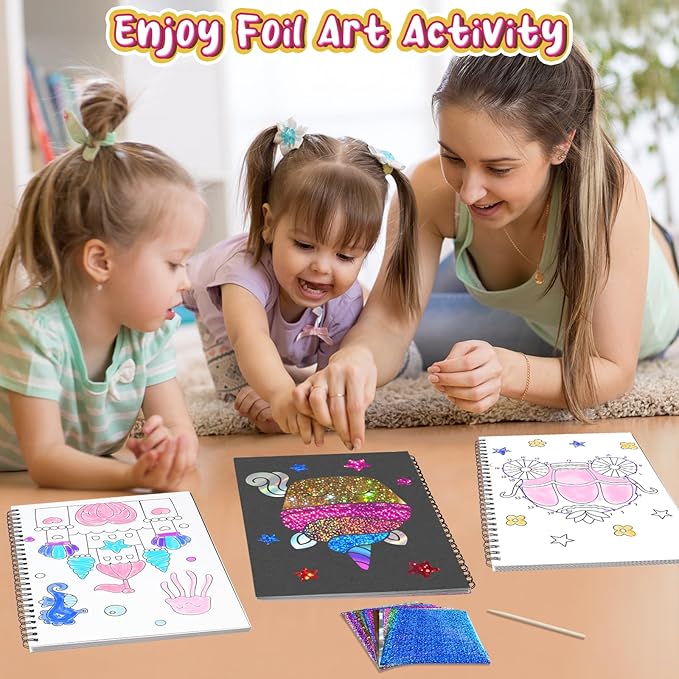 Art & Craft Activity,Foil Craft Princess DIY Fun Art Kits,No Mess Creative Foil Art Kits Set Drawing Game for Kids,Birthday Gifts Crafts Supplies Travel Toys for Girls Boys Ages 4 5 6 7 8 9 Year Old