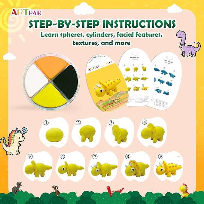 Air Dry Clay Kits,Dinosaur Modeling Magic Clay for Kids,12 Box Dinos DIY Art Crafts Kit,Safe & Non-Stick with Sculpting Tools & Tutorials, Family Party Favors for Boys & Girls Age 3-12 Year