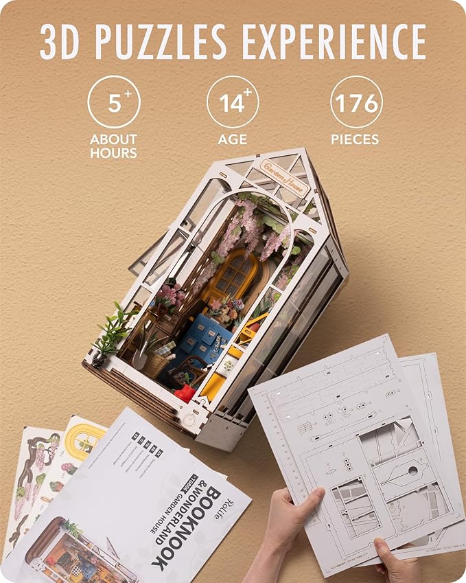 Rolife DIY Book Nook Kit Garden House, DIY Miniature Booknook Kit 3D Creative Decorative Bookend Bookshelf Insert 3D Puzzle for Adults, Halloween/Christmas Decorations/Gifts for Adults (Garden House)
