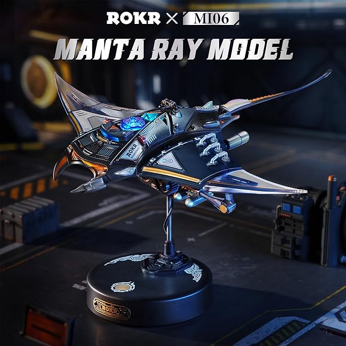 ROKR 3D Metal Puzzles for Adults, Manta Ray Mechanical, 3D Metal Model Kits for Adults to Build, Unique Electric Mechanical Toy